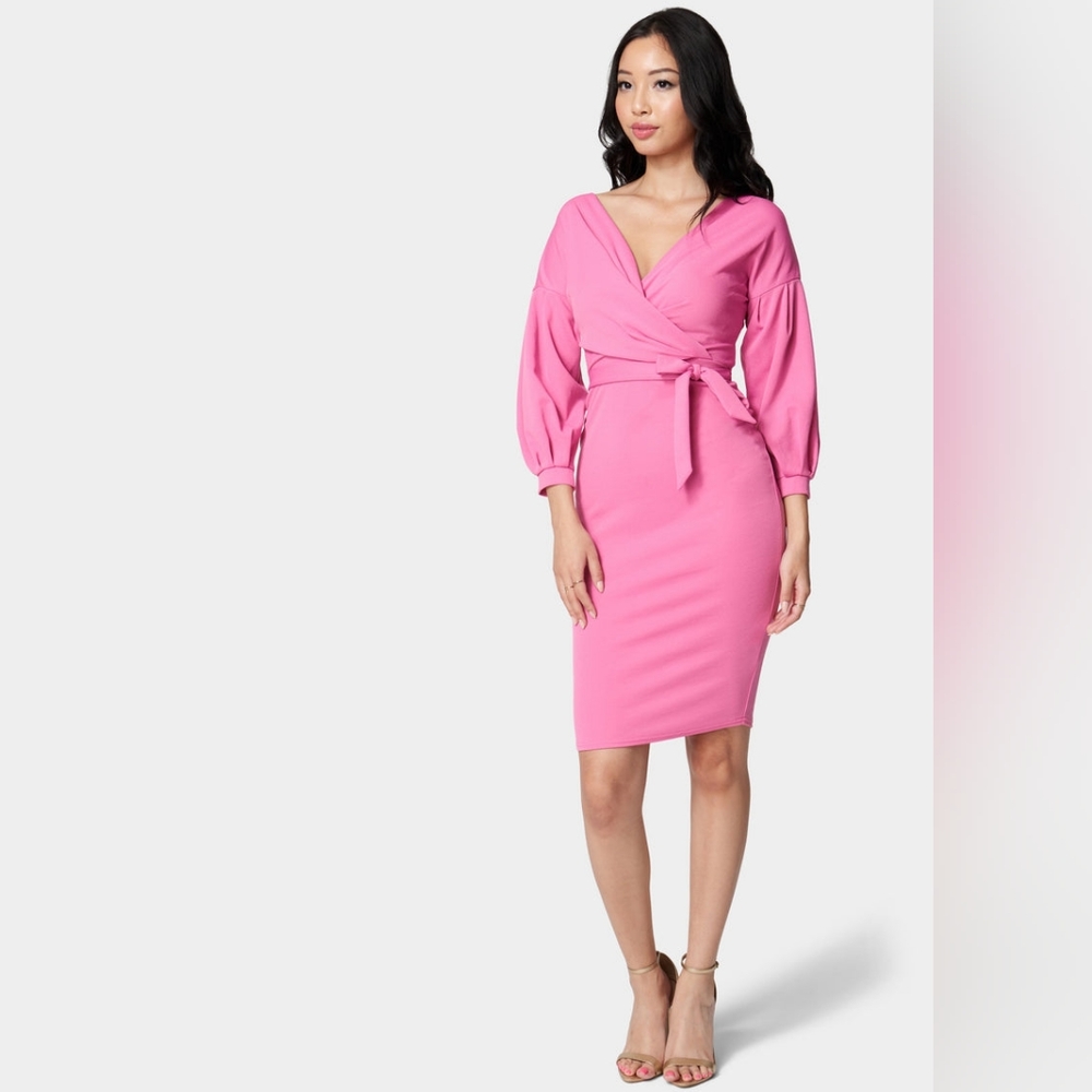OFF SHOULDER PUFF SLEEVE PENCIL DRESS
